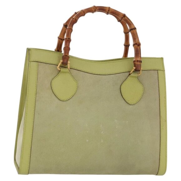 Gucci Handbags - GUCCI Bamboo Hand Bag Suede Leather LIme Green Gold